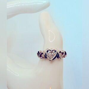 Sterling Silver 925 Signed Designer Open Heart CZ Thailand Open Heart Ring size7